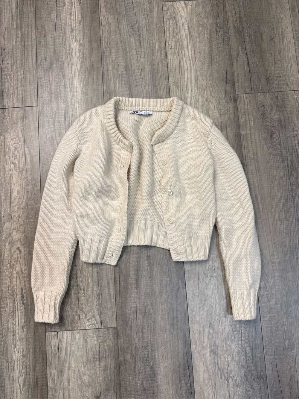 Zara Cream Cropped Button Cardigan